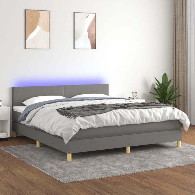 vidaXL - Boxspring - met - matras - en - LED - stof - donkergrijs - 160x200 - cm