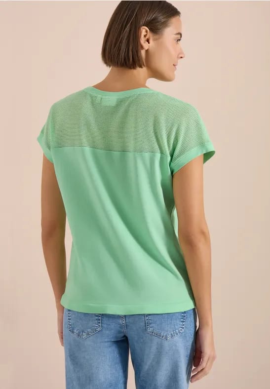Shirt met boothals en mesh inzet