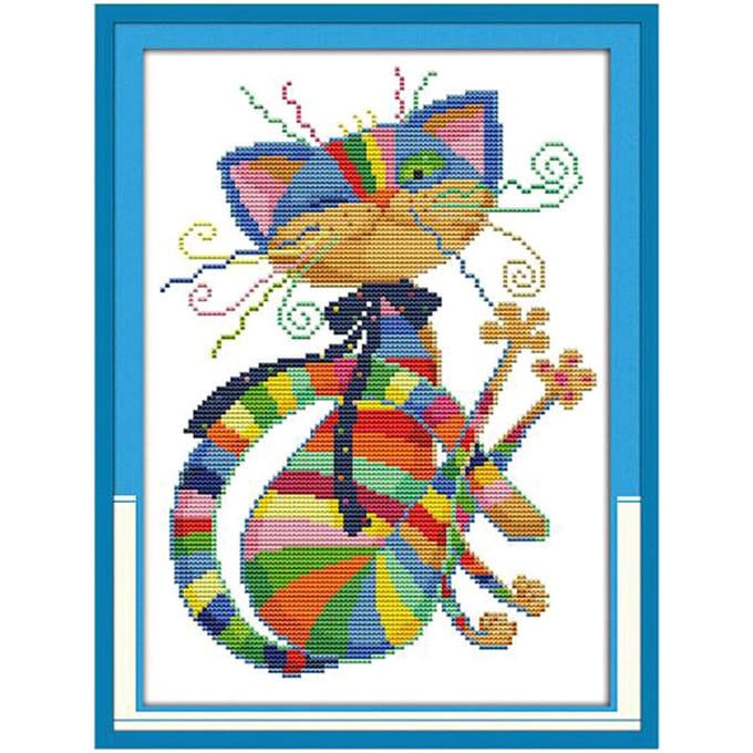 Kleurrijke Kat Borduurpatroon Patroon Needlecaft Voor Beginner 11CT 32x42cm 32 x 42 cm blue
