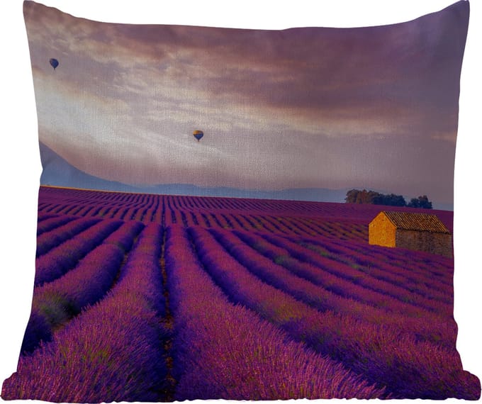 Tuinkussen - Lavendel - Luchtballon - Berg - Paars - 40x40 cm - Weerbestendig