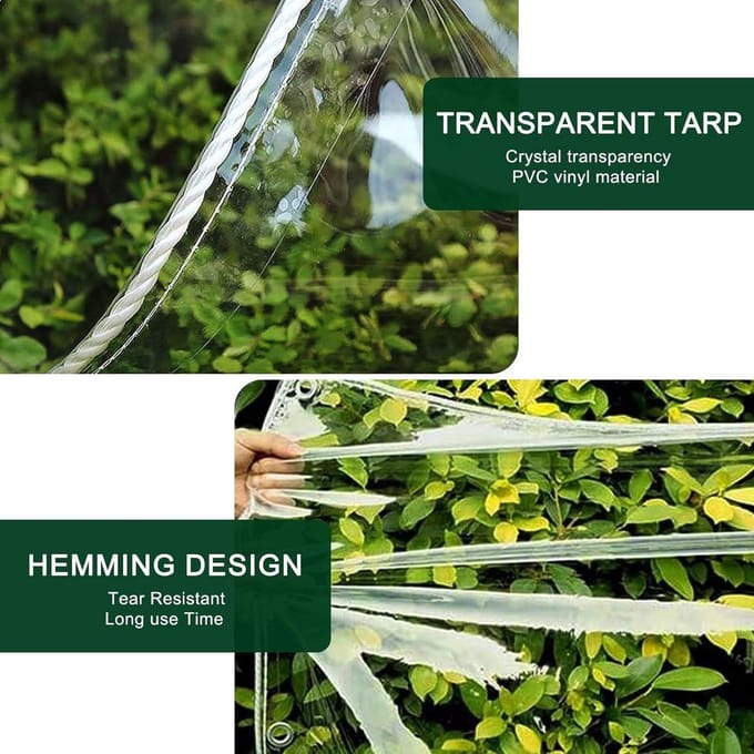 Extra Sterk Transparant Afdekzeil met Oogjes - Waterdicht en Winddicht - Voor Terras en Buiten (1x2m)