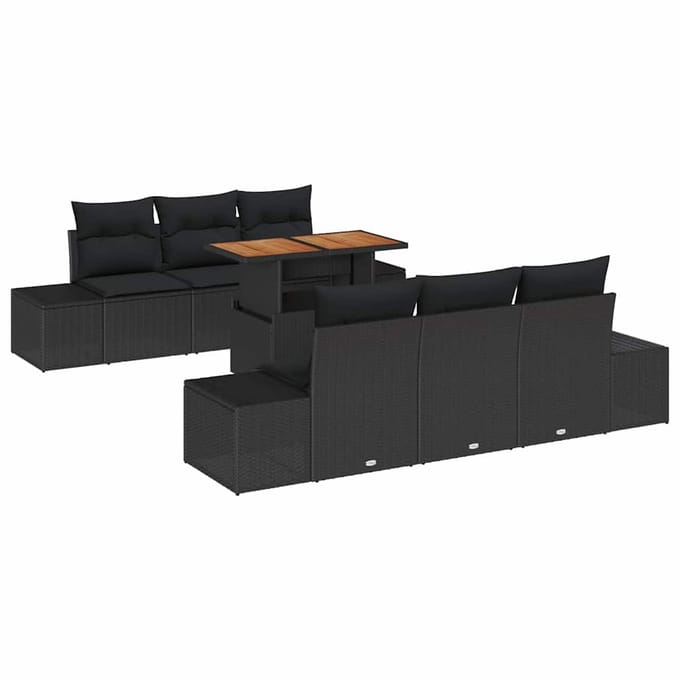 vidaXL - Tuinbank - Set - 7 - st - Zwart - poly - rattan