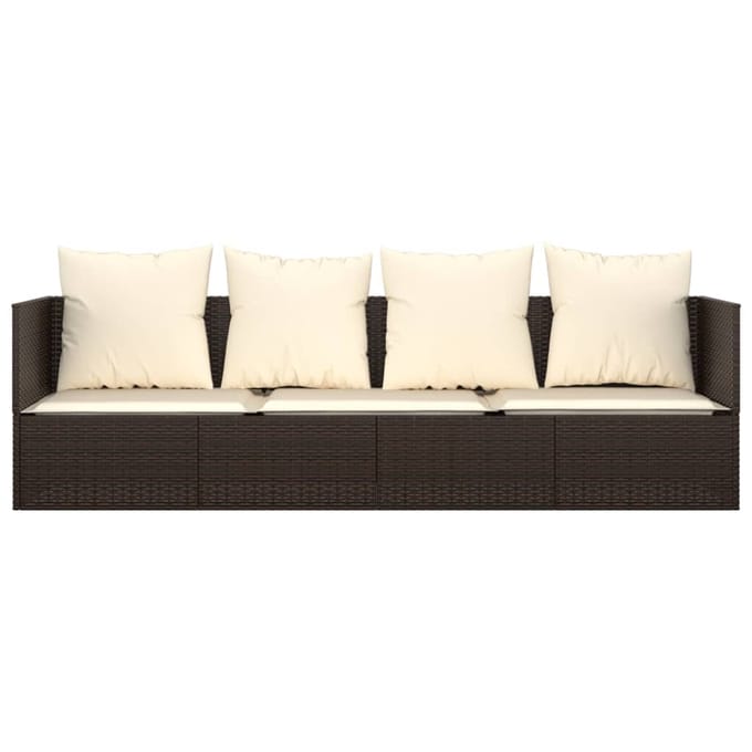 vidaXL - Loungebed - met - kussens - poly - rattan - bruin
