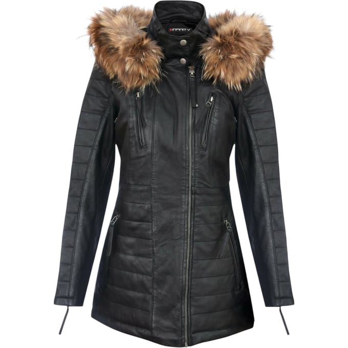 Zwarte gewatteerde leren parka voor dames - Winton