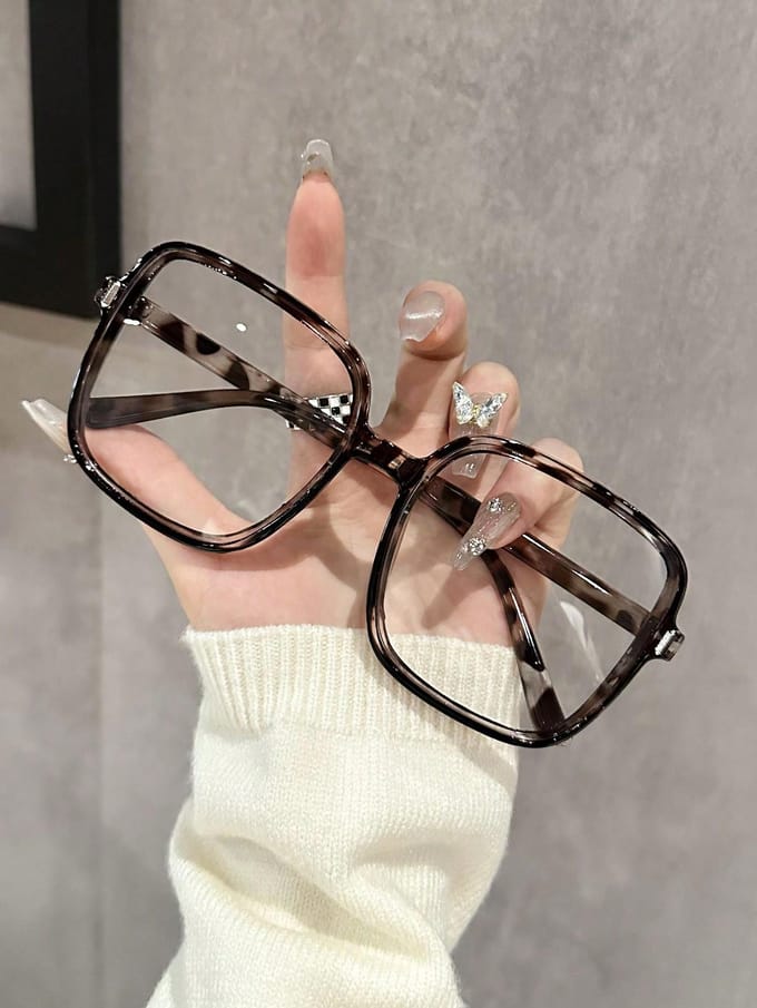 1 STK Mode Oversized Vierkant Plastic Frame Heldere Bril Voor Dagelijks Leven Fotoshoot Kleding Accessoires beige