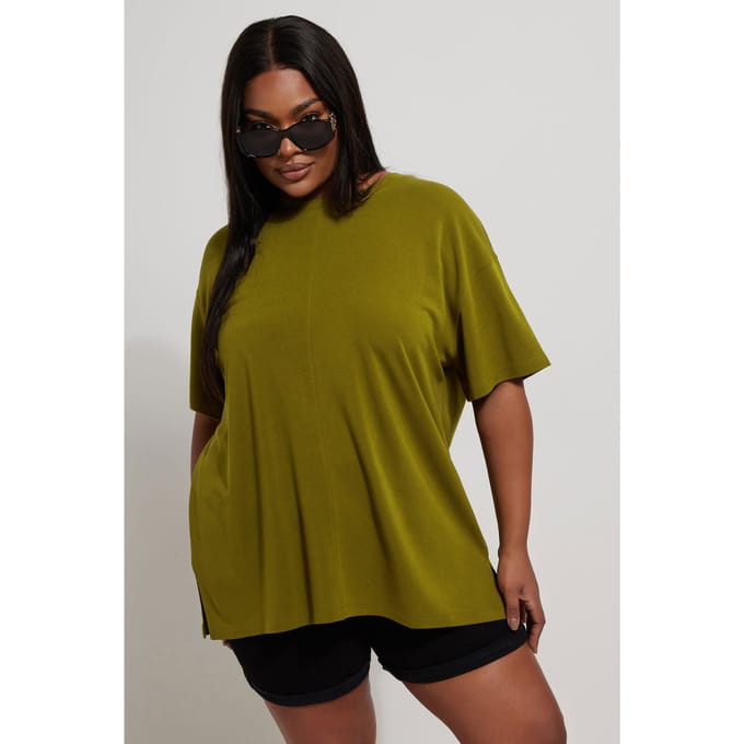 Yours Oversized Tshirt Van Zware Stof In Olijfgroen Size 48