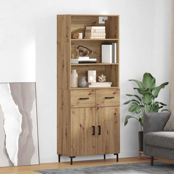 vidaXL - Highboard - Artisan - Eiken - 69,5 - x - 34 - x - 180 - cm - Bewerkt - hout
