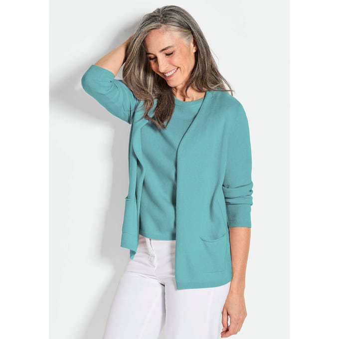 Lang tricot jasje van kasjmier - mintgroen - Gr. 23 van Goldner Fashion