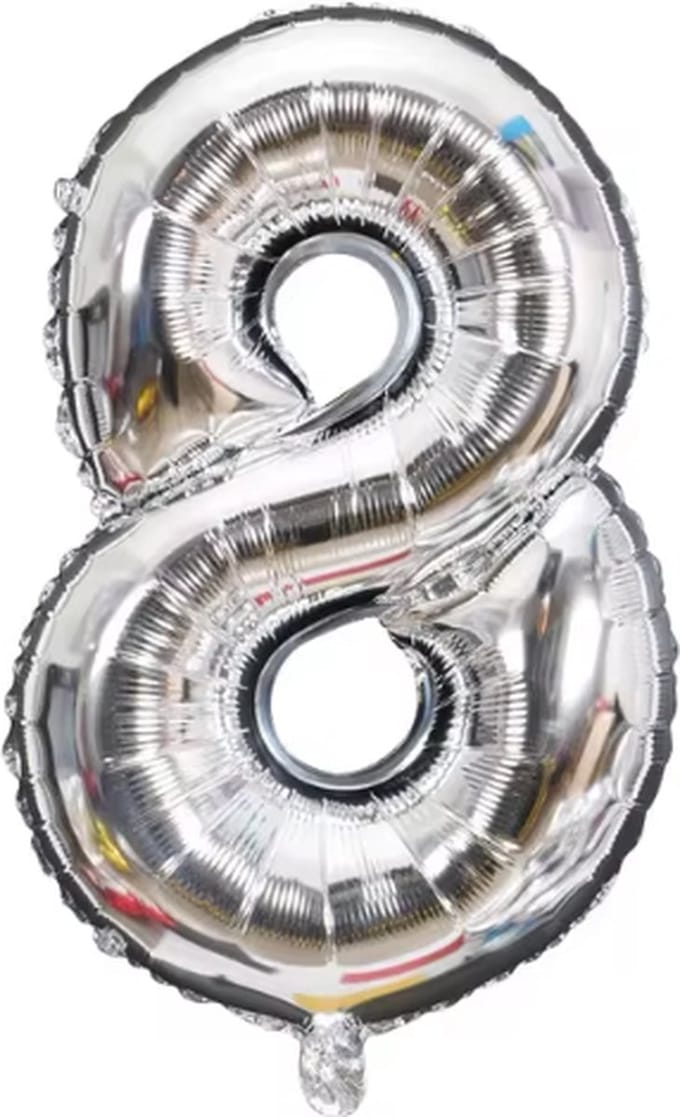 Scoby - Cijerballon - Folieballon - XL 100cm - Zilver - Cijfer 8
