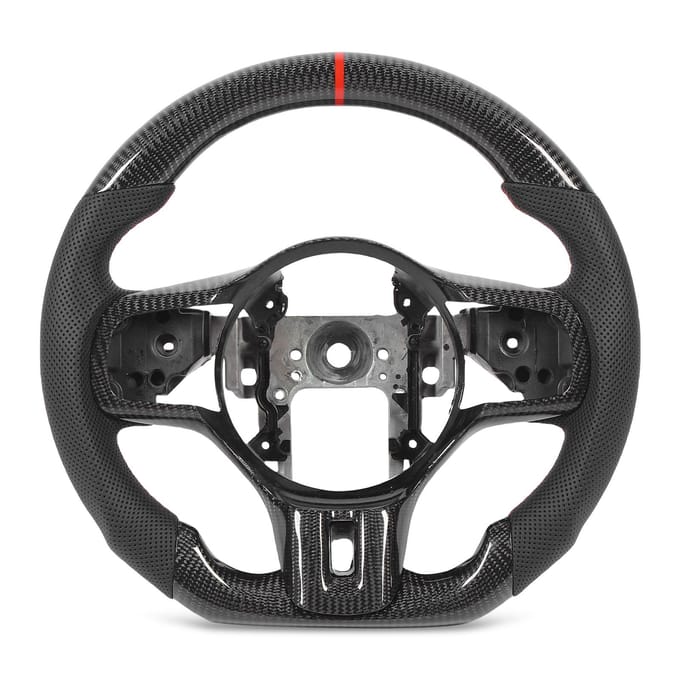 Volant en Fibre de Carbone Cuir Perforé avec Garnitures de Boutons Remplacement pour Lancer Evolution X 2008 2016 black