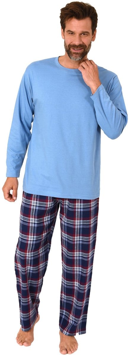 Lange herenpyjama, pyjama met flanellen broek in geruite look