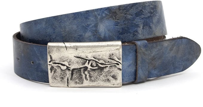 Dames riem blauw/grijs - 4 cm breed - Leer - Jeans riem - Casual - Maat 90