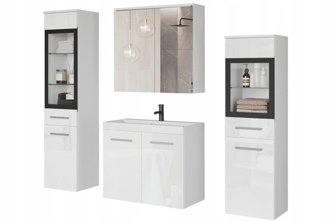 ModernHome Bath - Badkamermeubelset - Mat corpus - Hoogglans fronten - Hangend ontwerp