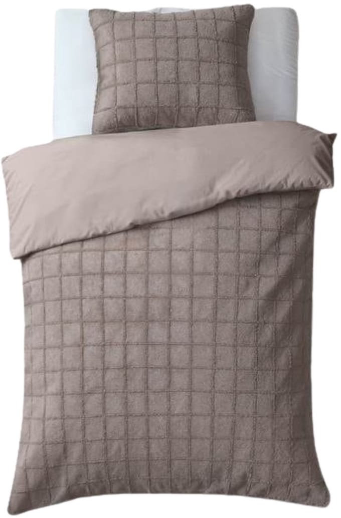 Droomtextiel Teddy Dekbedovertrek Fur Check - 140x200/220 cm - Taupe