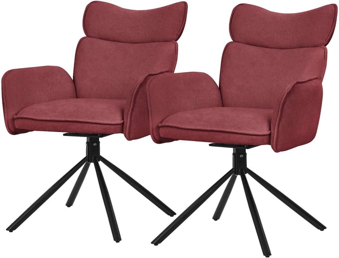 ML-Design eetkamerstoelen draaibaar set van 2 rood stoffen gestoffeerd comfortabele armleuningen rugleuning 360 graden woonkamer keuken loungestoelen metalen poten ergonomische eettafelstoelen stijlvol modern draaibaar thuis en kantoor