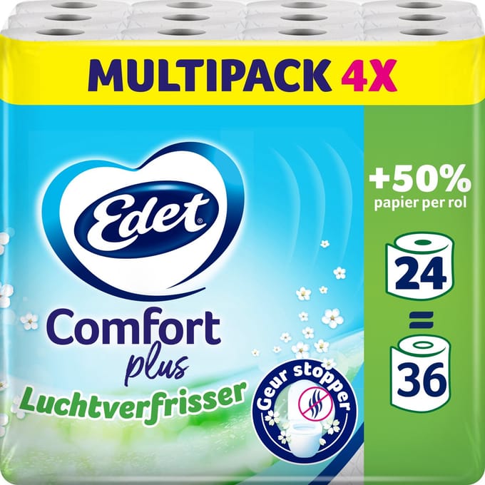 Edet Comfort Plus Toiletpapier met Luchtverfrisser - 3 laags - 24 maxi rollen = 36 rollen