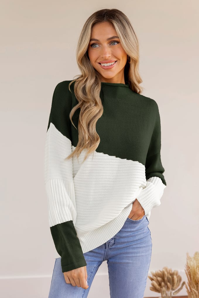 Asymmetrische Colorblock Staande Kraag Trui