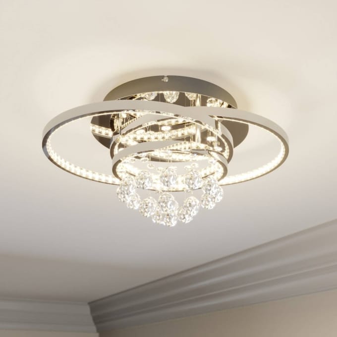 Lucande LED plafondlamp Keely, chroomkleurig, kristal, 45 cm