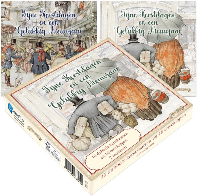 Anton Pieck kerstdoosje - Winkelend echtpaar - Fanfare