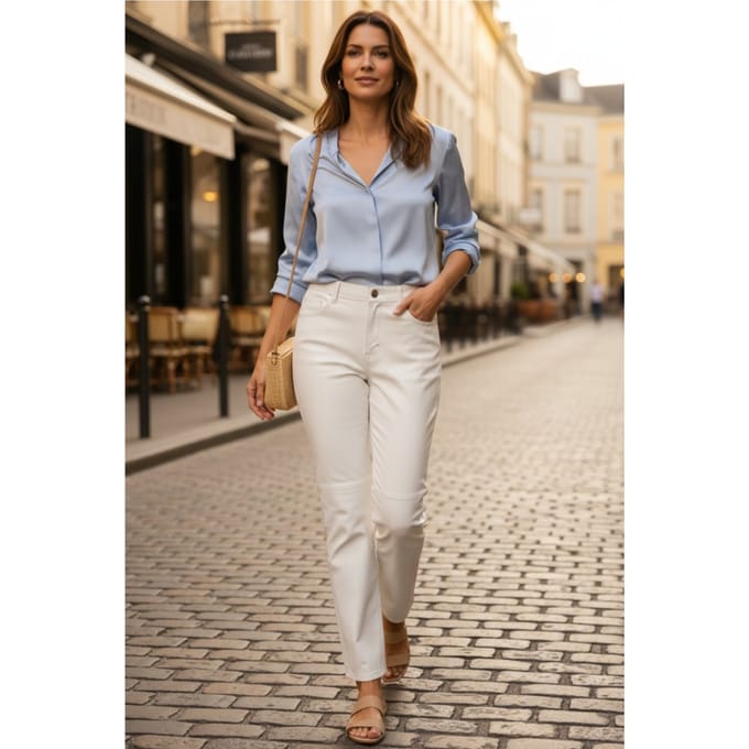 Dames Wit Lamsleer 501 Biker Jeans - Scharlaken