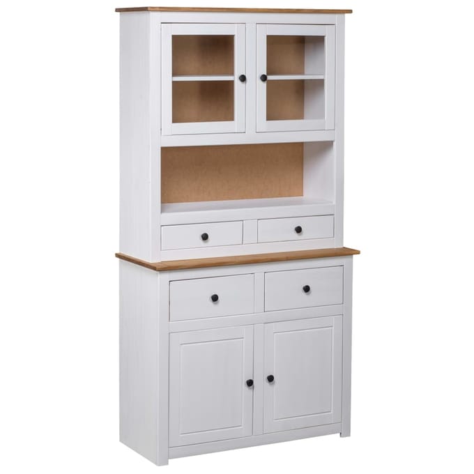 vidaXL - Hoge - kast - Panama - Range - 93x40,5x180 - cm - massief - grenenhout - wit