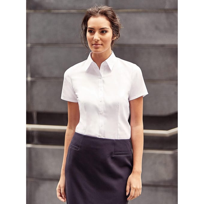 Russell Dames/dames Visgraat Werkshirt met korte mouwen (Wit)