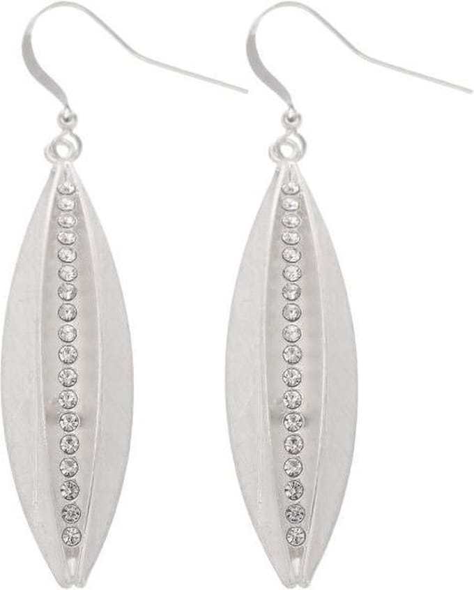 Behave - Oorbelhangers dames - Zilverkleur mat - Elegant kristal - 5 cm