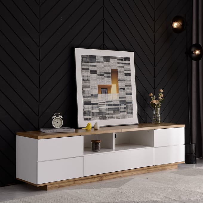 REDOM - TV-kast - MDF - met deuren - 180 x 38 x 46 cm White