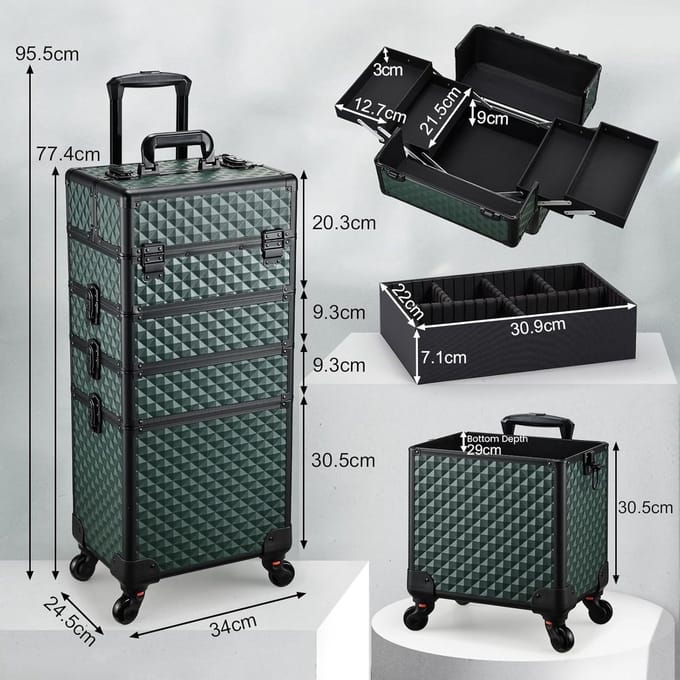 Cosmetica Make-uptrolley 4-in-1 XL - Donker Groen