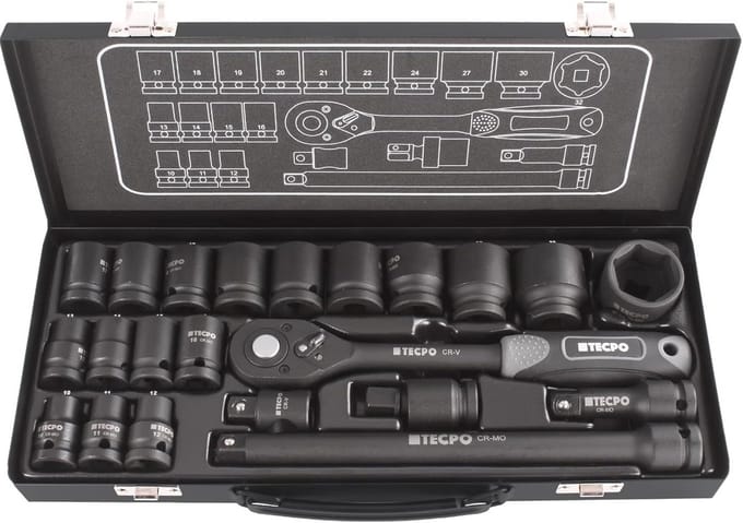 Krachtdopsleutelset 1/2 inch met Ratel, Schroefadapters en Verlengstukken