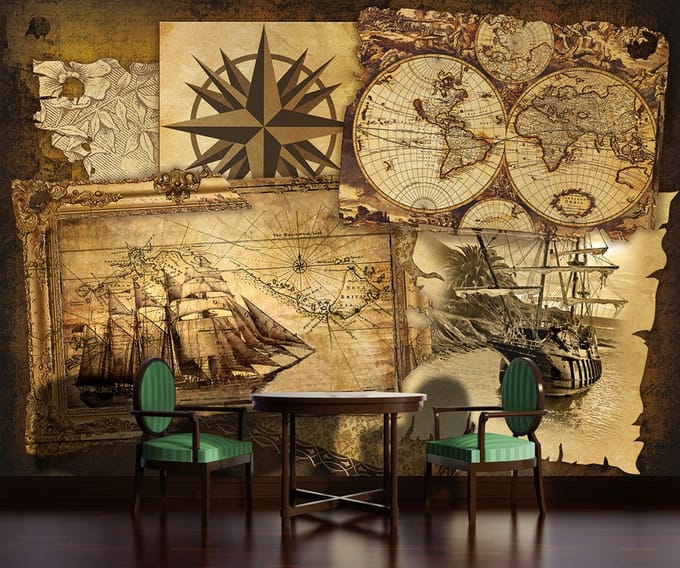 Vintage Ships and Maps Photo Wallcovering