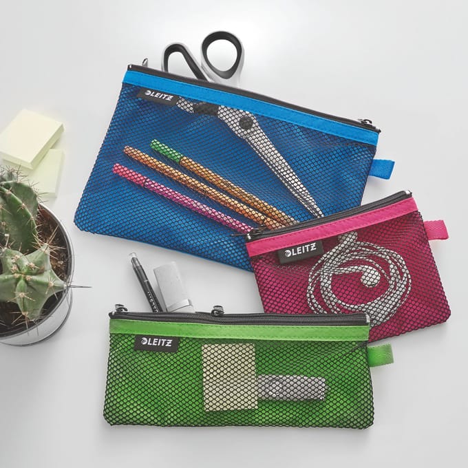 Leitz WOW etui met twee vakken maat L Zwart