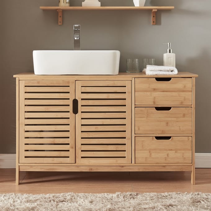 Wastafelonderkast Boksereys bamboe naturel 60x100x35 cm [en.casa]