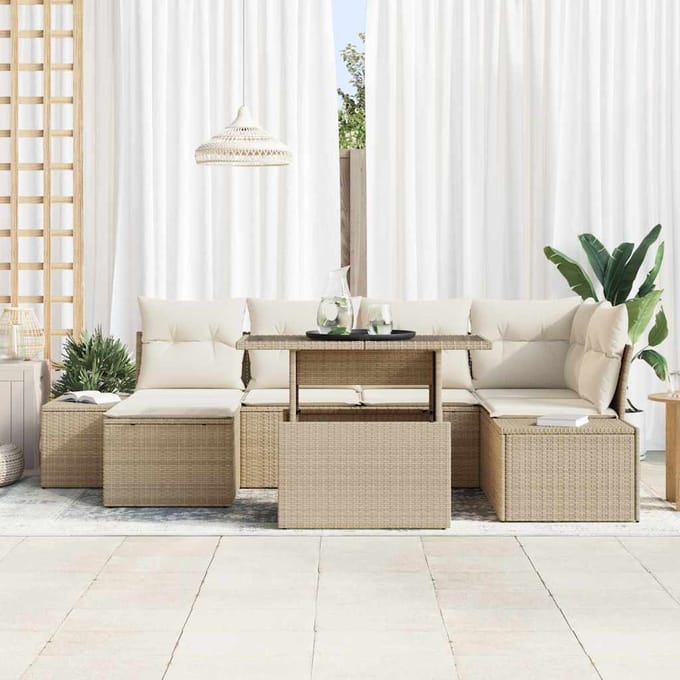 vidaXL - Tuinbank - Set - 7 - st - Beige - en - Crème - poly - rattan