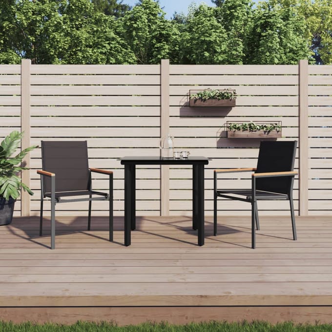 vidaXL - 3-delige - Tuinset - textileen - en - staal - zwart