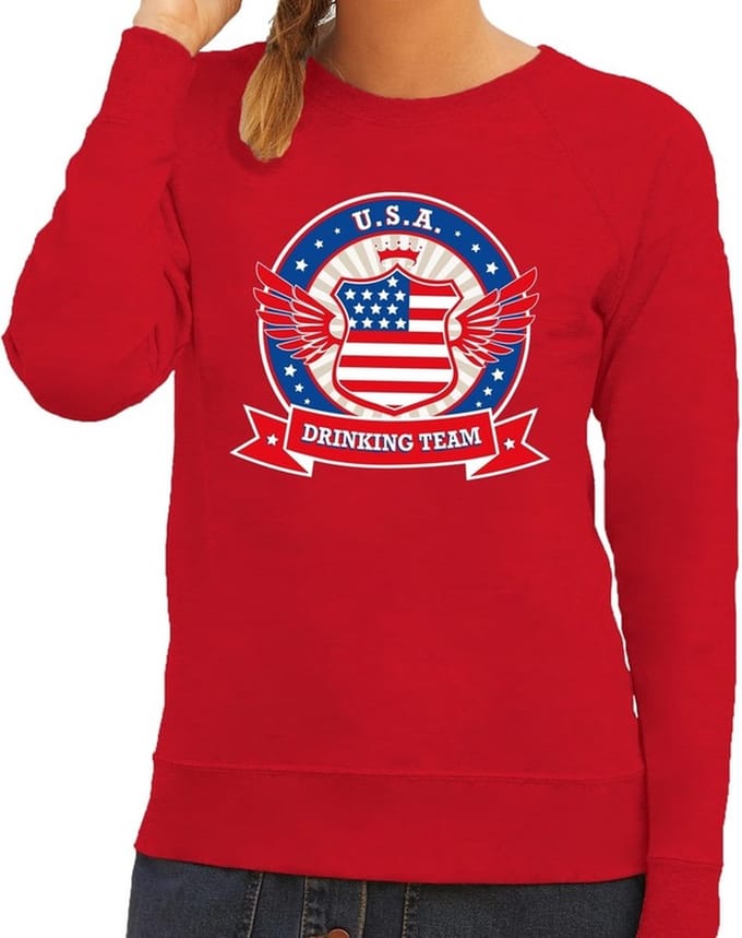 Rood USA drinking team sweater rood dames - USA kleding S