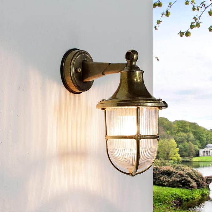 Licht-Erlebnisse - Santorin - Wandlamp - IP64 - E27 - van - Echt messing glas - in - Messing
