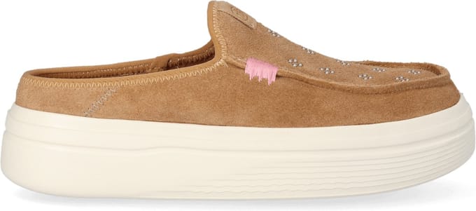 HEYDUDE - Austin Lift Suede Stud Dames Instappers Cognac - Maat 41