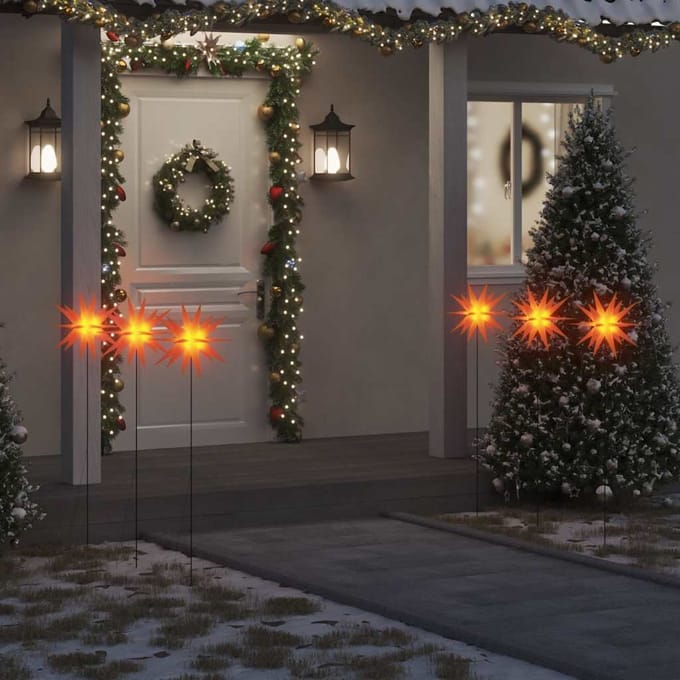vidaXL - Kerstlampen - met - grondpin - en - LED's - 3 - st - 35 - cm - rood
