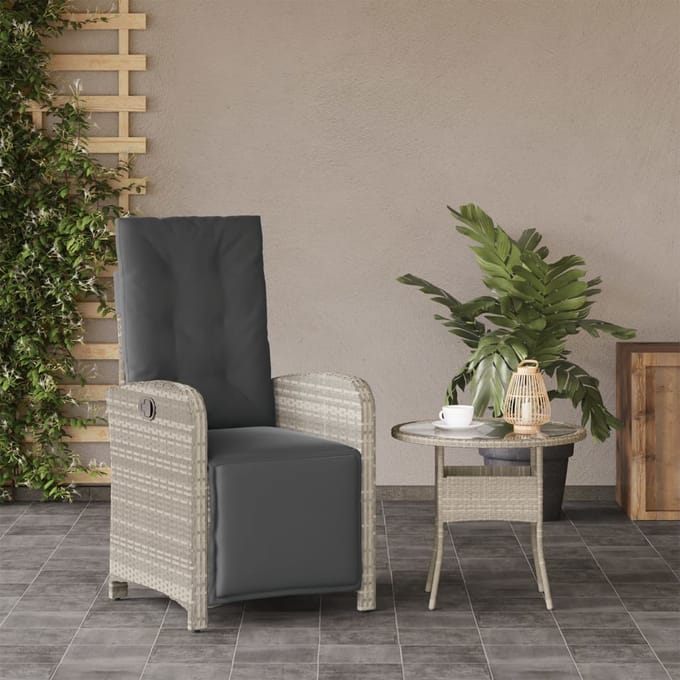 vidaXL - Tuinstoel - verstelbaar - met - voetensteun - poly - rattan - lichtgrijs