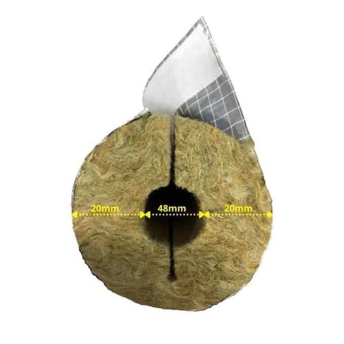Steenwol Pijp Isolatie, 48mm, 20mm, 1m, Aluminium
