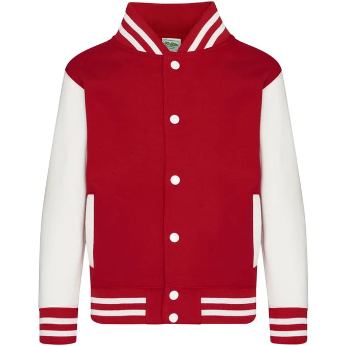 Just Hoods - Varsity Kinder Hoodie - Fire Red/White maat 3/4 (XS)