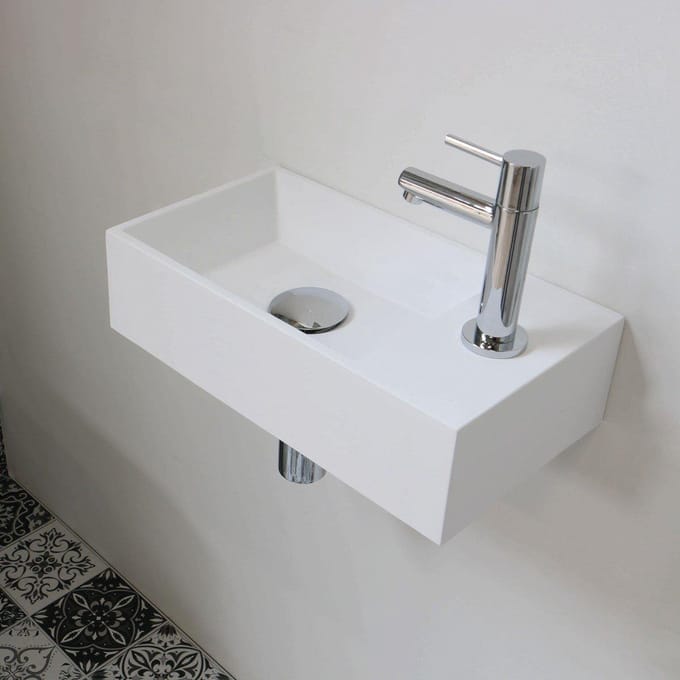 INK Contra Fontein - 40x22x10cm - wasbak links - 1 kraangat - polystone wit mat