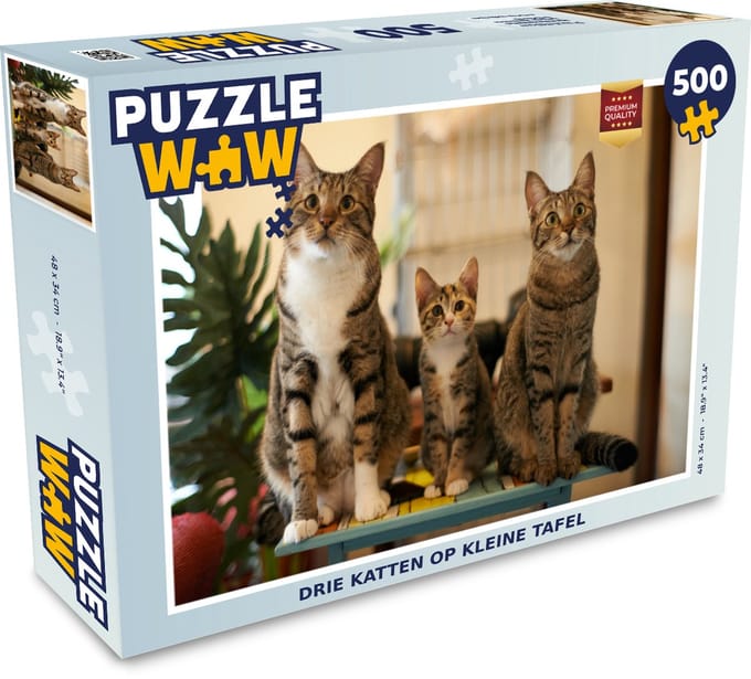 Puzzel Drie katten op kleine tafel - Legpuzzel - Puzzel 500 stukjes