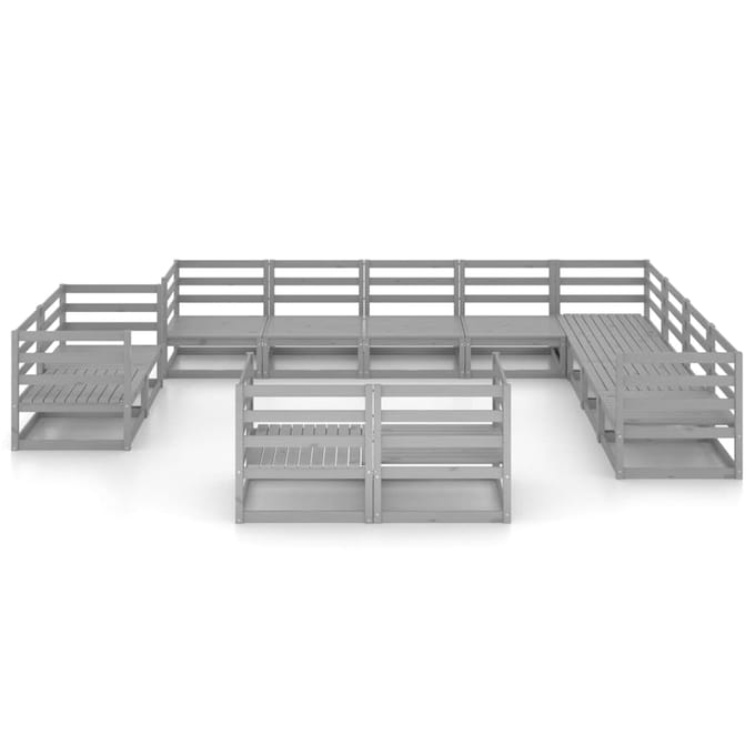 vidaXL - 12-delige - Loungeset - massief - grenenhout - grijs