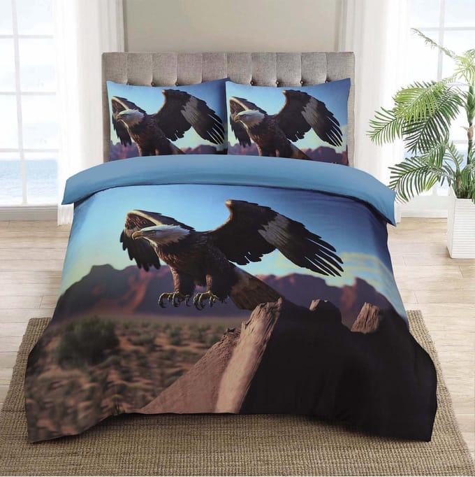 Dekbedovertrek - Micropercal Eagle -Tweepersoons -Multi -200 x200/220-cm + 2 kussenslopen 60x70cm- Met drukknoppen