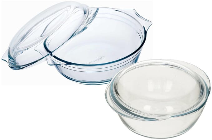 Pyrex Ovenschalen set van 2x - glas met deksel - 3,0 en 2,1 liter