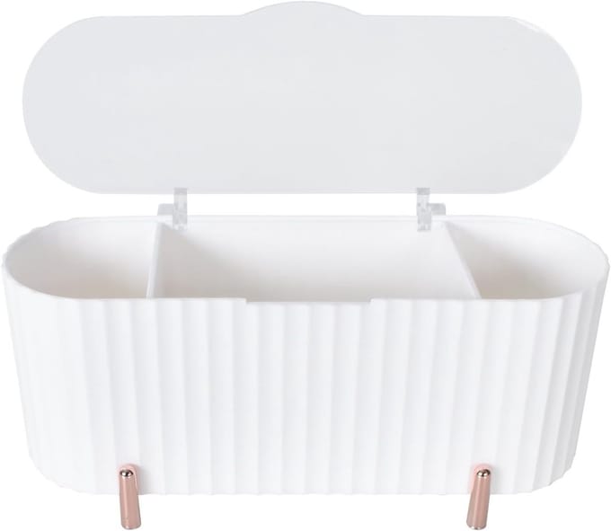 Transparante Makeup Pad Organizer met 3 Compartimenten en Deksel voor Stofvrije Opslag van Schoonheidsaccessoires en Make-up Tools