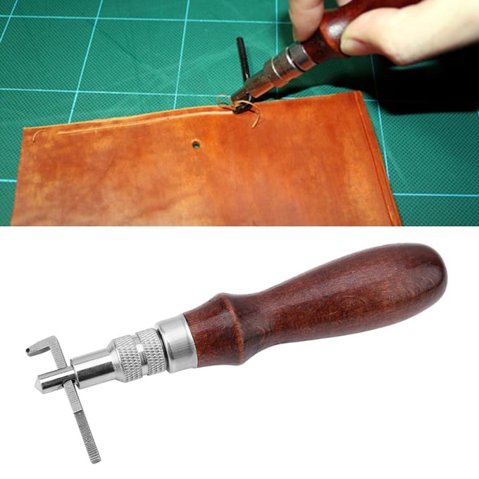 Verstelbare Leren Rand Stiksel Groover Kerver DIY Leerbewerking Groefgereedschap brown