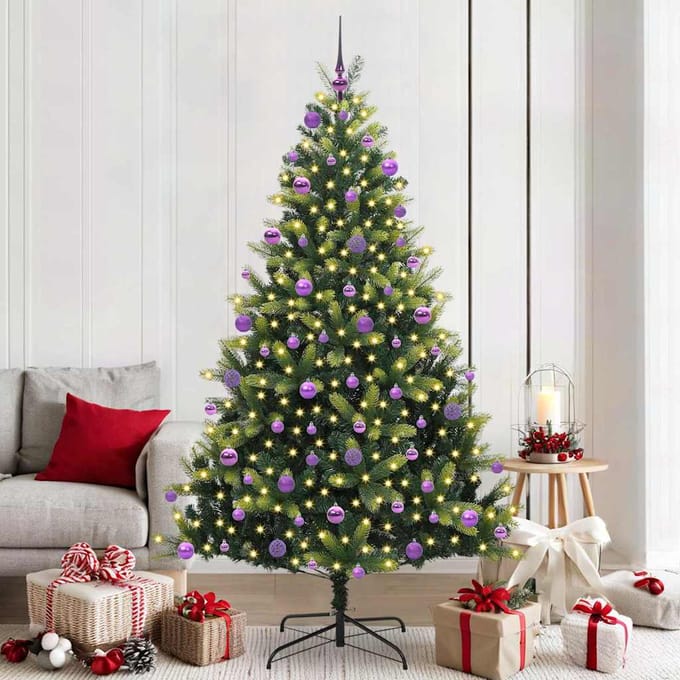 vidaXL - Kunstmatige - Scharnierende - Kerstboom - 300 - LEDs - Groen - 210 - cm